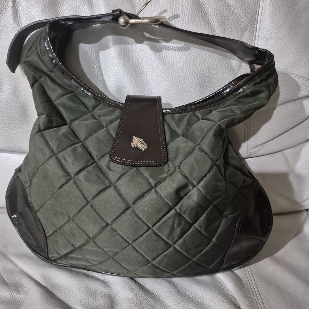 Authentic Burberry Elegant Quilted Green Hobo Bag